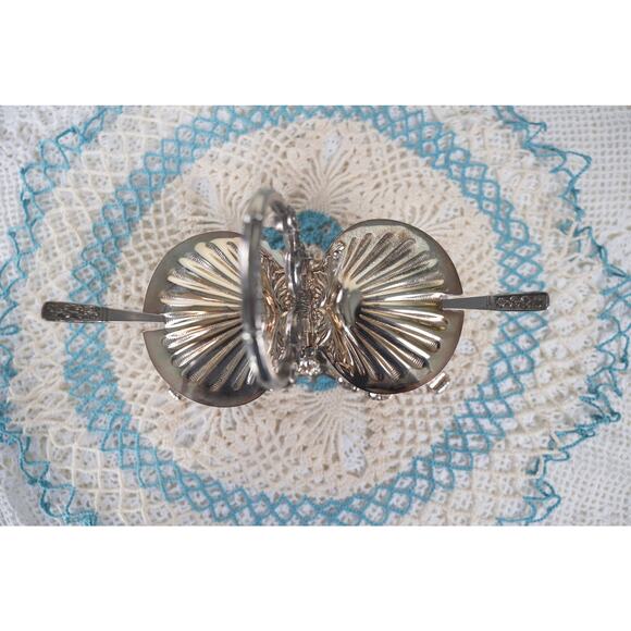 Vintage Hugo Silver Plated Shell Condiment Dish 6" Tall with spoons - Picture 4 of 10